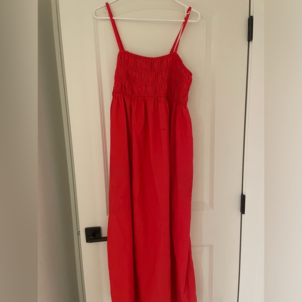Bright Red Gathered Dress